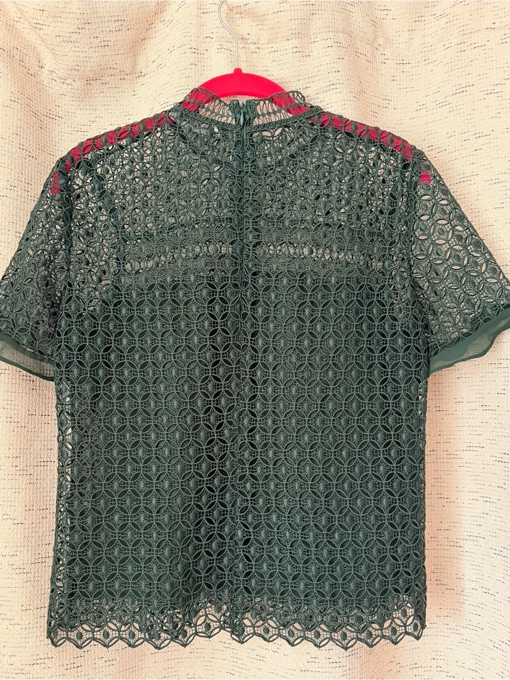 Zara Forest Green Lace Short-Sleeve Top Size M
